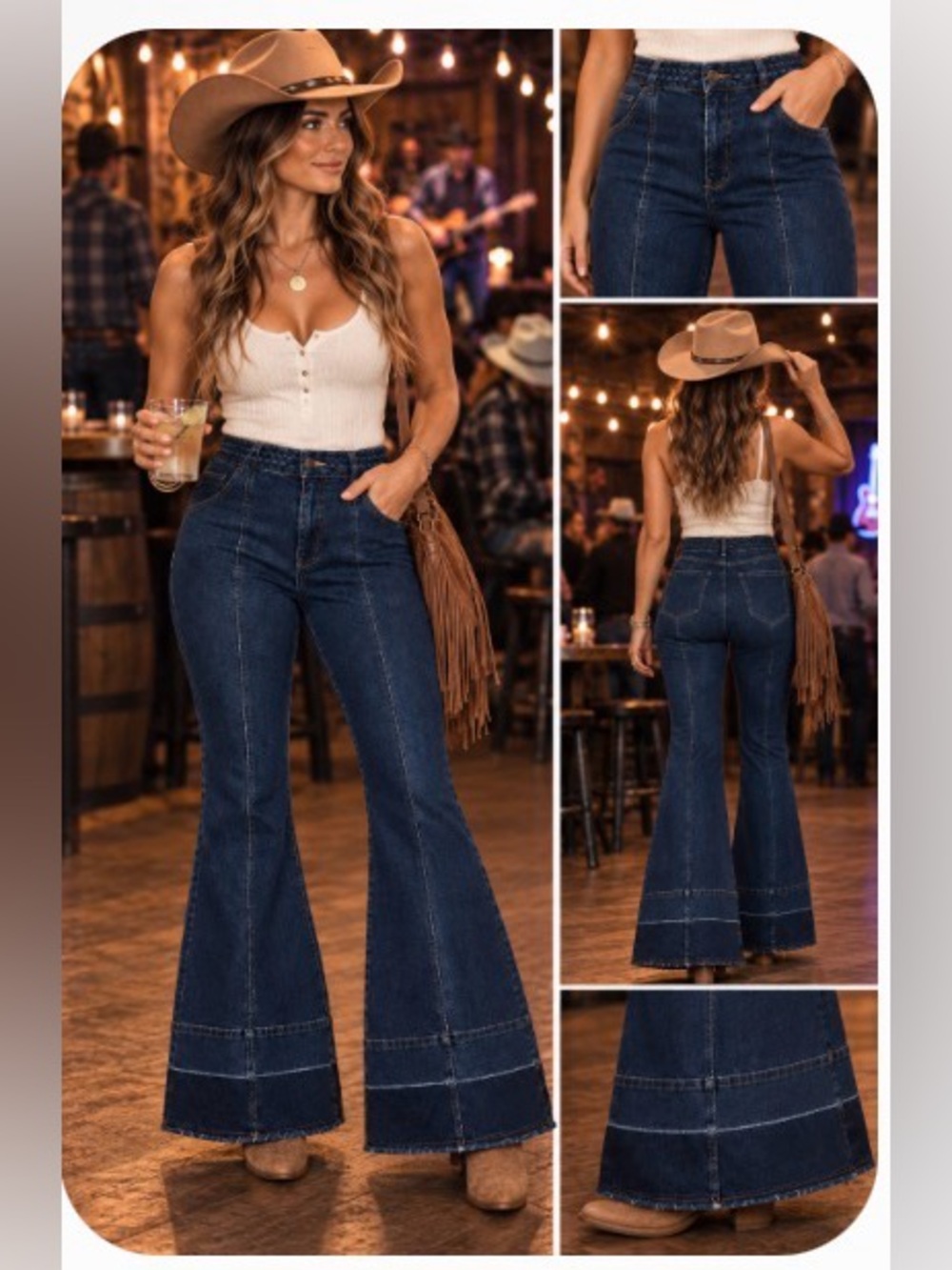 Mid-Rise Dark Blue Flare Jeans for Women